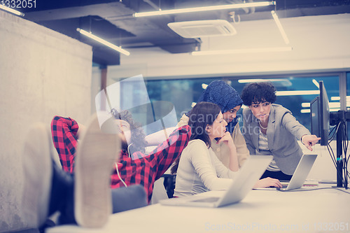 Image of software developer resting with legs on desk