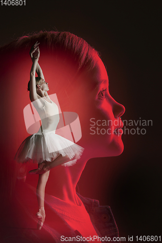Image of Dreams of little girl to be a ballerina, creative collage