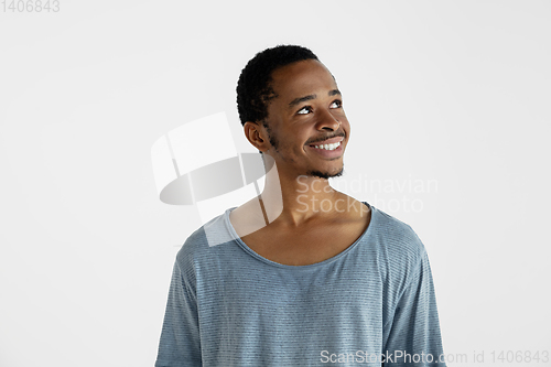 Image of Portrait of young man isolated on white studio background