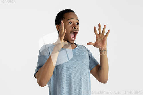 Image of Portrait of young man isolated on white studio background