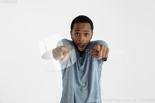 Image of Portrait of young man isolated on white studio background