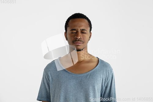 Image of Portrait of young man isolated on white studio background