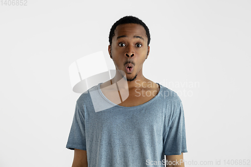 Image of Portrait of young man isolated on white studio background