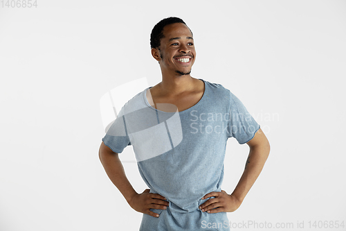 Image of Portrait of young man isolated on white studio background