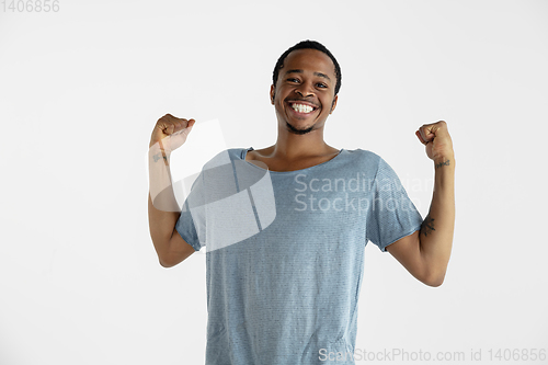Image of Portrait of young man isolated on white studio background