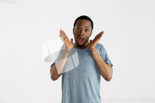 Image of Portrait of young man isolated on white studio background