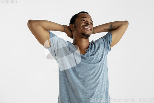Image of Portrait of young man isolated on white studio background