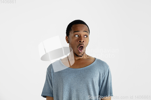Image of Portrait of young man isolated on white studio background