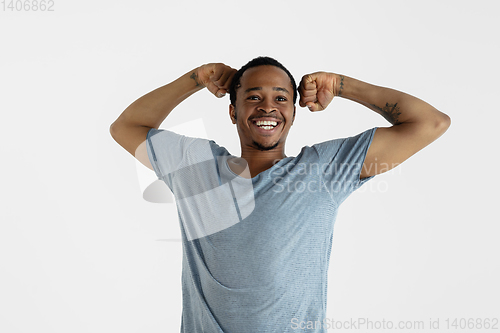 Image of Portrait of young man isolated on white studio background
