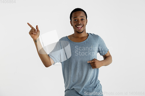 Image of Portrait of young man isolated on white studio background