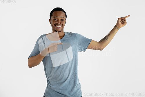 Image of Portrait of young man isolated on white studio background