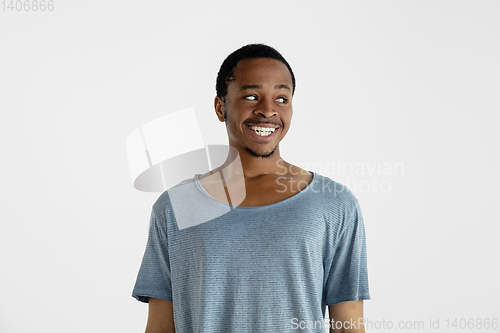 Image of Portrait of young man isolated on white studio background