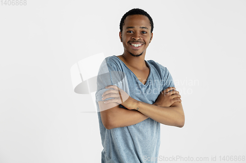 Image of Portrait of young man isolated on white studio background