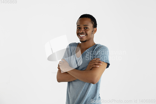 Image of Portrait of young man isolated on white studio background