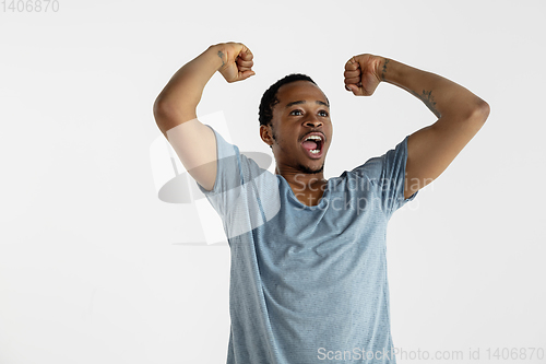 Image of Portrait of young man isolated on white studio background