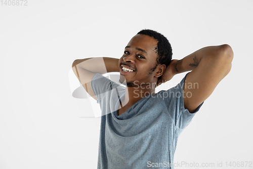 Image of Portrait of young man isolated on white studio background