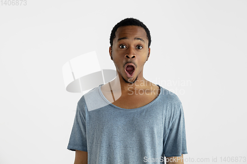 Image of Portrait of young man isolated on white studio background