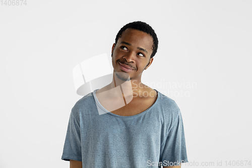 Image of Portrait of young man isolated on white studio background