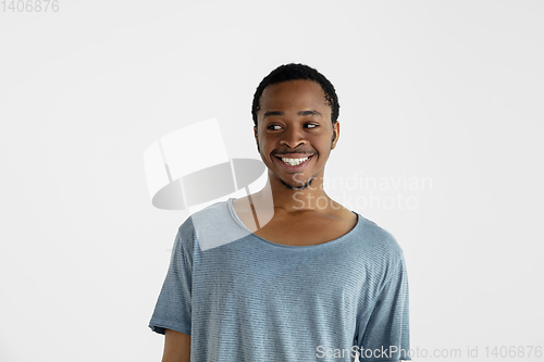 Image of Portrait of young man isolated on white studio background