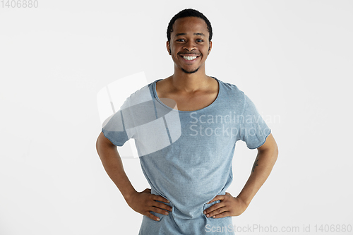 Image of Portrait of young man isolated on white studio background
