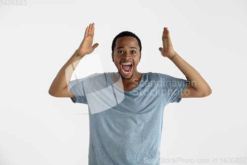 Image of Portrait of young man isolated on white studio background