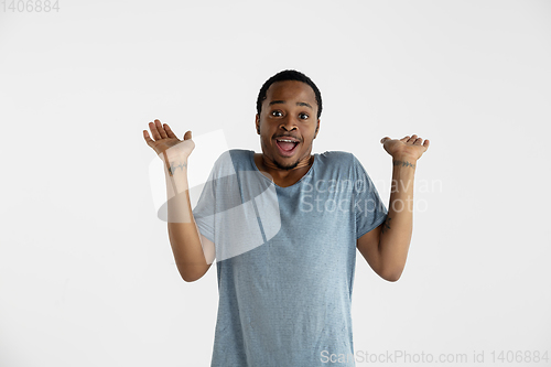 Image of Portrait of young man isolated on white studio background