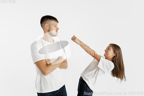 Image of Portrait of beautiful couple isolated on white studio background