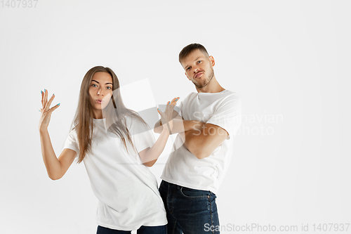 Image of Portrait of beautiful couple isolated on white studio background