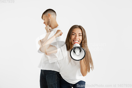 Image of Portrait of beautiful couple isolated on white studio background