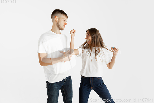 Image of Portrait of beautiful couple isolated on white studio background