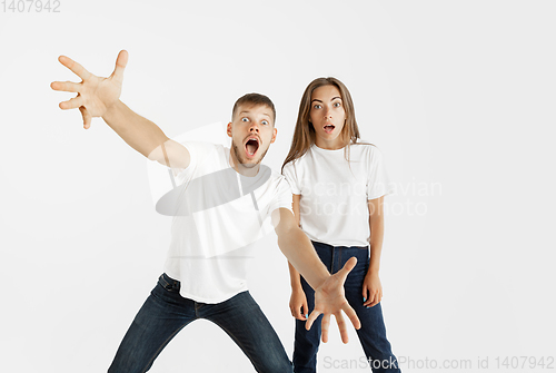 Image of Portrait of beautiful couple isolated on white studio background