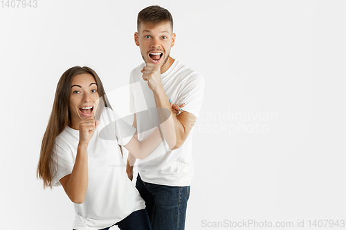 Image of Portrait of beautiful couple isolated on white studio background