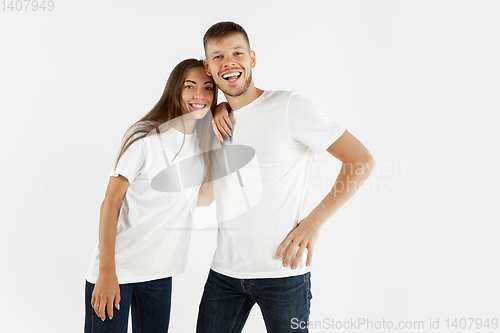 Image of Portrait of beautiful couple isolated on white studio background