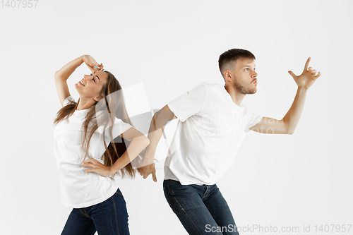 Image of Portrait of beautiful couple isolated on white studio background