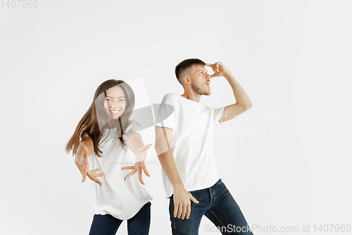 Image of Portrait of beautiful couple isolated on white studio background