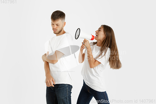 Image of Portrait of beautiful couple isolated on white studio background