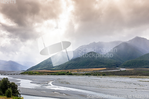 Image of dramatic landscape scenery Arthur\'s pass in south New Zealand