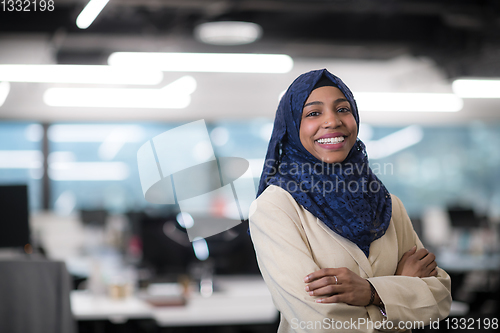 Image of Portrait of black muslim female software developer