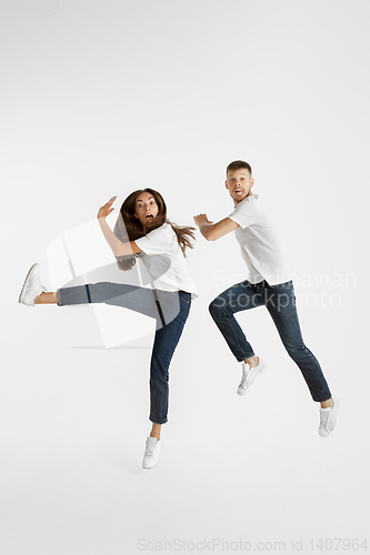 Image of Portrait of beautiful couple isolated on white studio background
