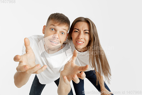 Image of Portrait of beautiful couple isolated on white studio background