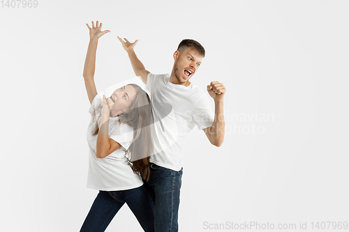 Image of Portrait of beautiful couple isolated on white studio background