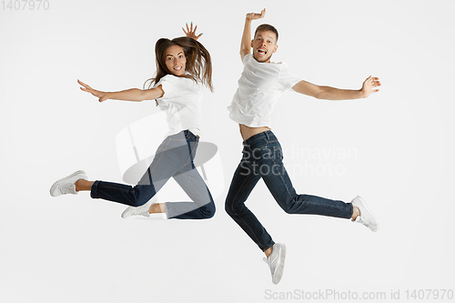 Image of Portrait of beautiful couple isolated on white studio background