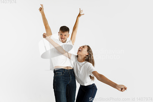 Image of Portrait of beautiful couple isolated on white studio background