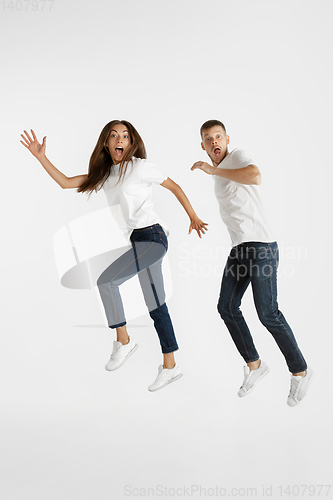 Image of Portrait of beautiful couple isolated on white studio background