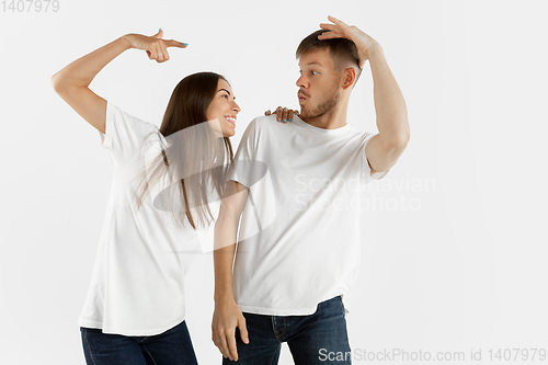 Image of Portrait of beautiful couple isolated on white studio background