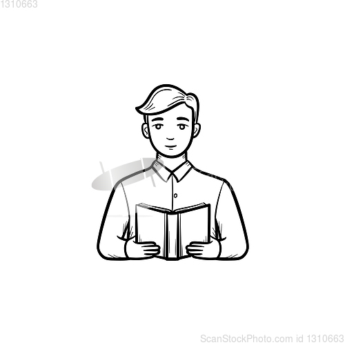 Image of Student reading a book hand drawn sketch icon.