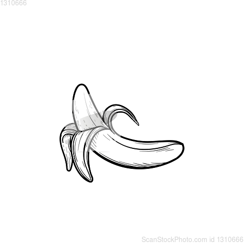 Image of Half peeled banana hand drawn sketch icon.