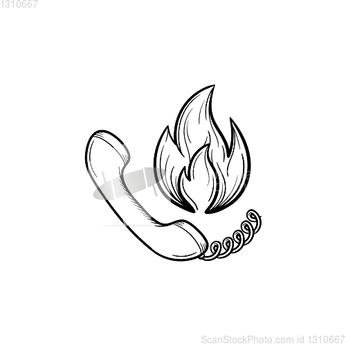 Image of Telephone handset and fire hand drawn sketch icon.