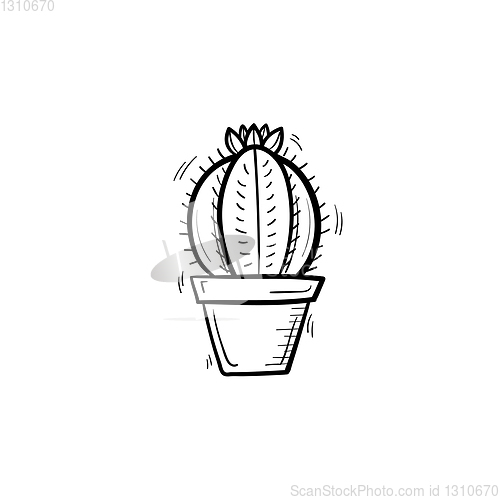 Image of Cactus in a pot hand drawn sketch icon.