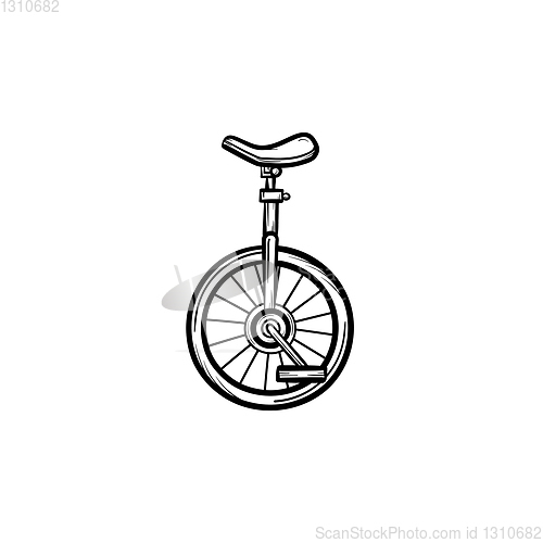 Image of One wheel bicycle hand drawn sketch icon.